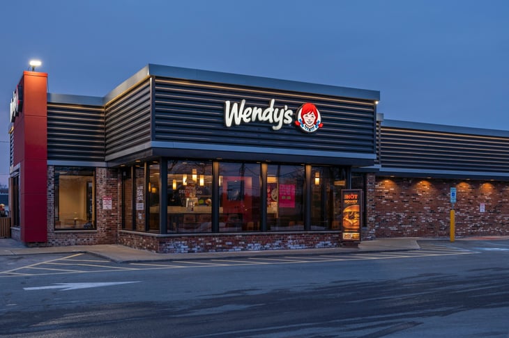 Wendy's fast food chain in the evening in New Hartford, New York.