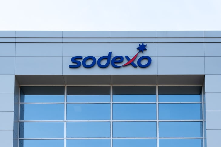Sodexo sign on the building, Burlington, Ontario, Canada. Sodexo is a French food services and facilities management company.