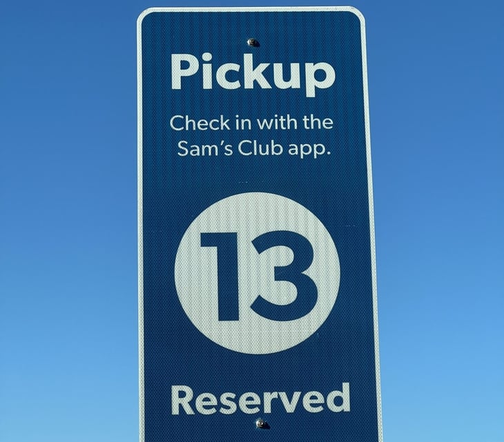 Curbside pickup sign at Sam's Club