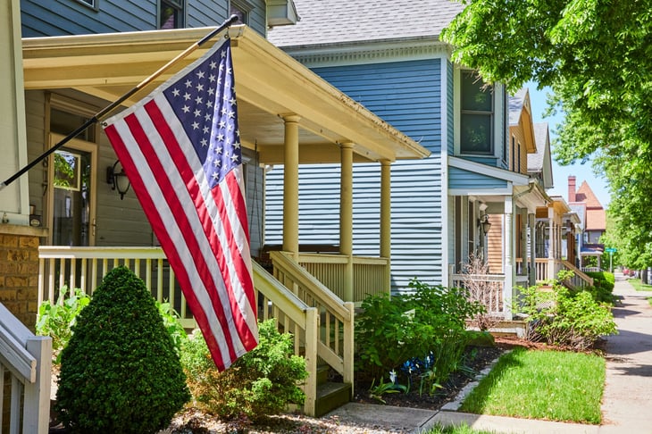 American flag on a house