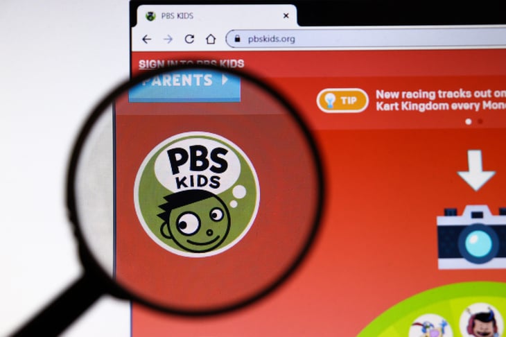 PBS Kids website page. Pbskids.org logo on display screen close-up