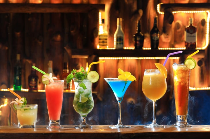 Different cocktails at the bar.