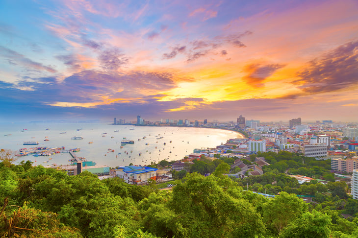 Twilight on the coast of Pattaya, Thailand.