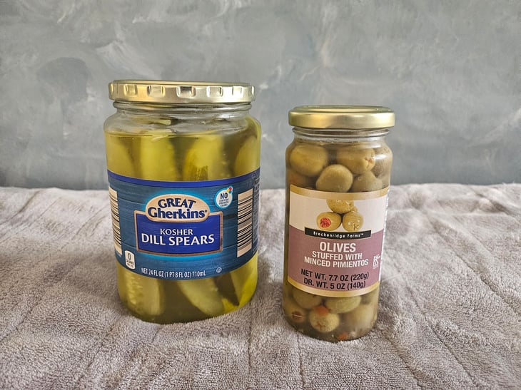Olives and pickles from Dollar Tree