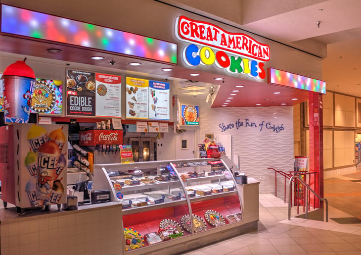 Great American Cookies storefront in a shopping mall.