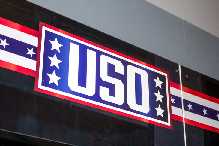 USO logo on an exhibit at the March Field Air Museum.