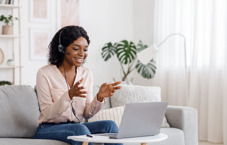 Woman on work from home video conference.