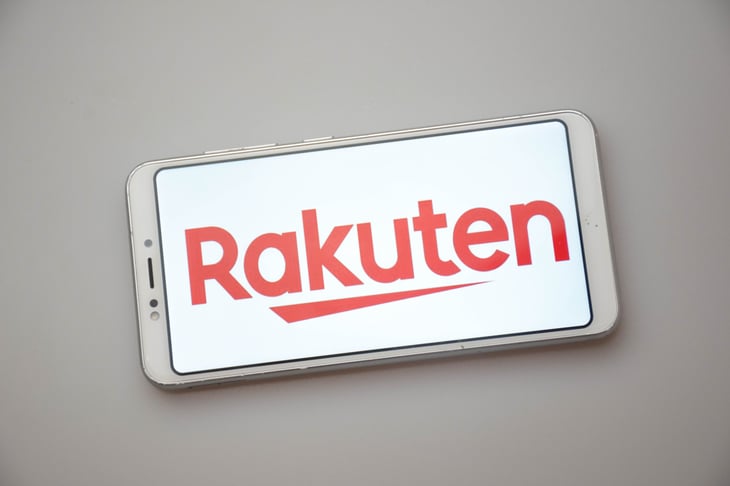 Rakuten logo on a mobile phone
