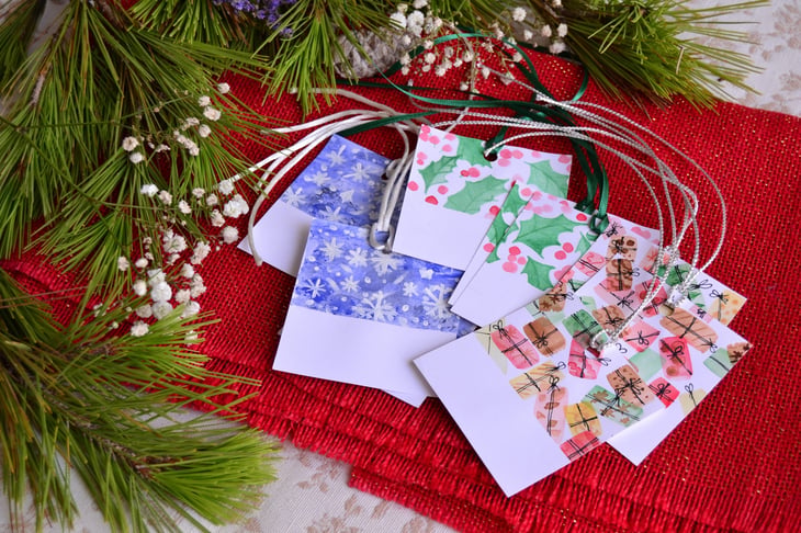 Handmade Christmas gift labels or tags.