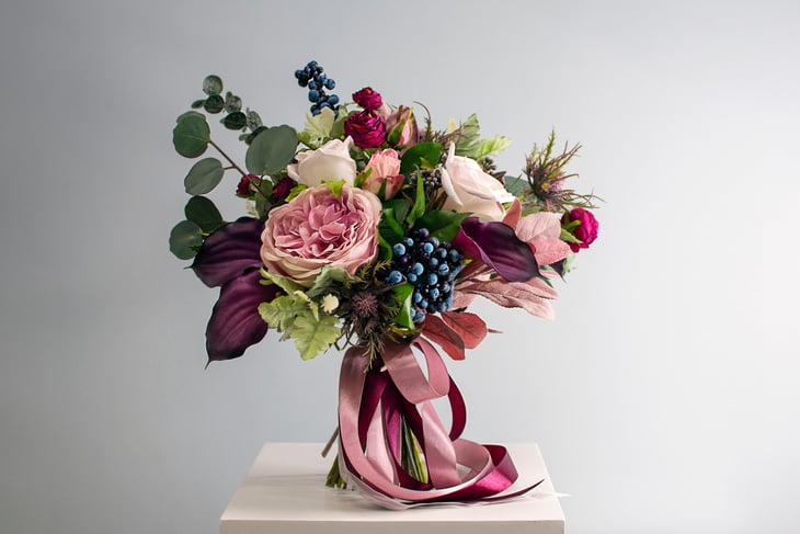 Luxury artificial bouquet of colorful flowers for bridal arrangement