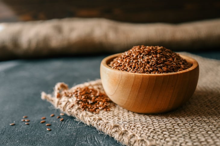Flaxseed in a wooden bowl