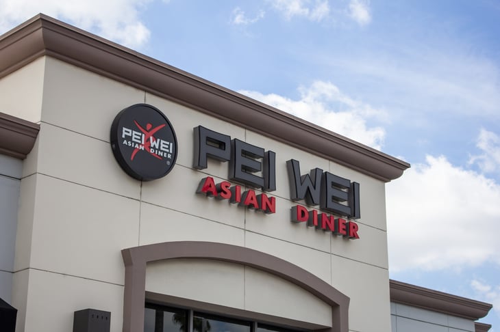 Storefront sign for the Asian diner restaurant Pei Wei