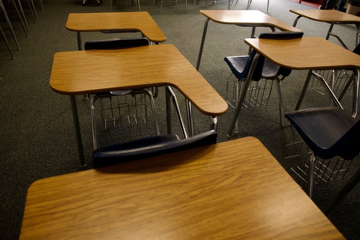 Rows of desks in a classroom