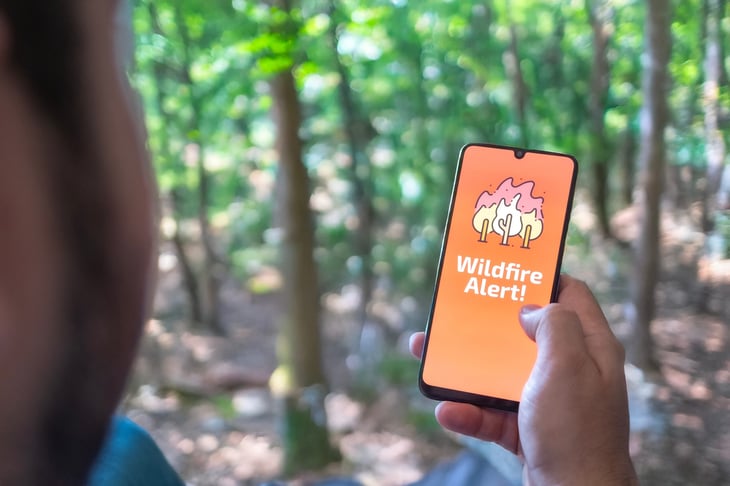 Wildfire Alert alert on a smartphone screen.