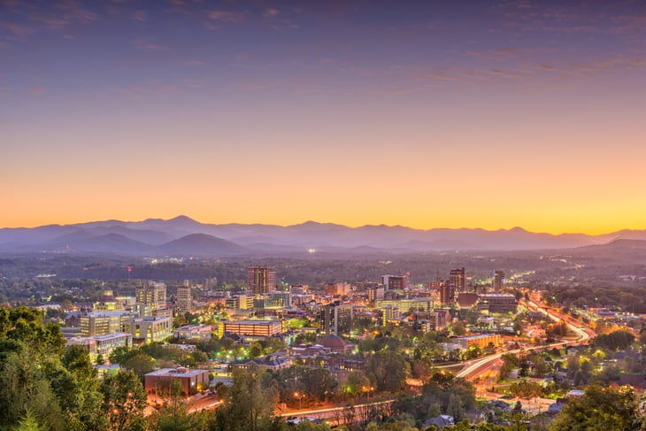 Asheville, North Carolina, USA, skyline and landscape after sunset