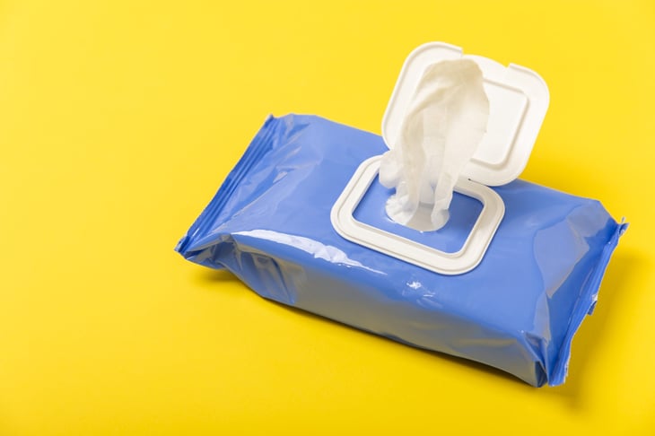 Open bag of wet wipes