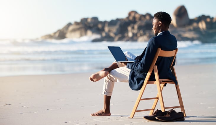 Working in chair on the beach