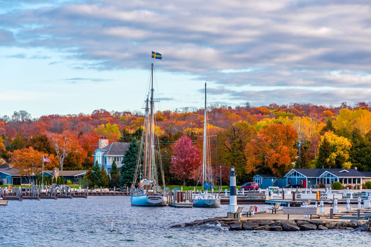 Sister Bay Town harbor view in Door County of Wisconsin