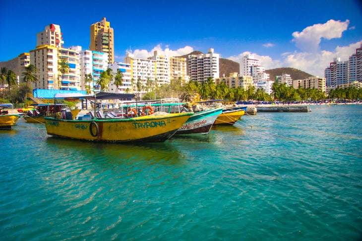 tourist boats in Rodadero, Santa Mara Colombia