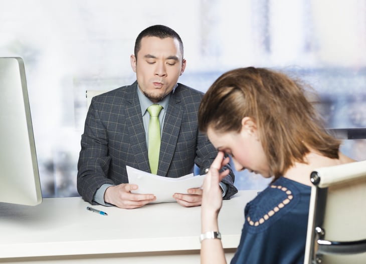 Bad job interview with upset applicant and hiring manager