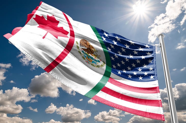 Flag of the North American Free Trade Agreement, NAFTA, between United States, Mexico, and Canada