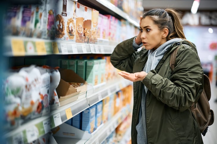 Woman shocked by high prices at the grocery store