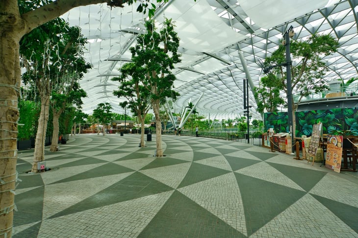 Dining area in the Jewel rain vortex dome at the Singapore Changi Airport