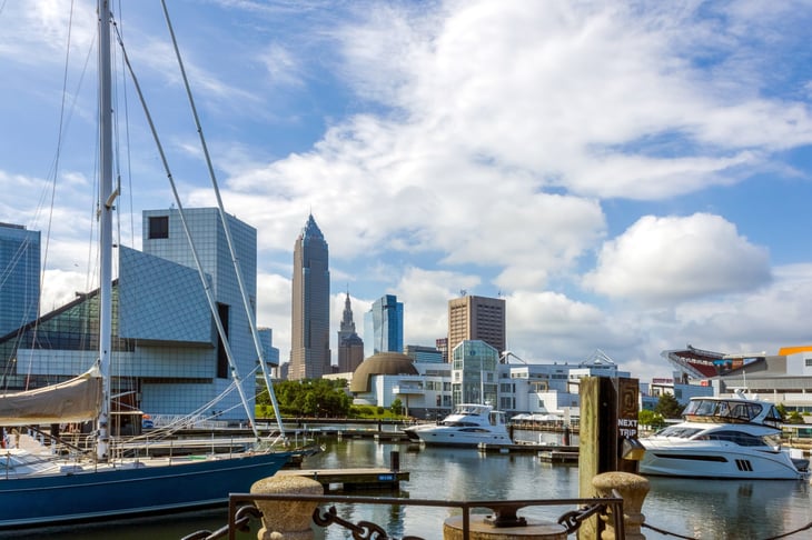 The waterfront in Cleveland, Ohio, summertime