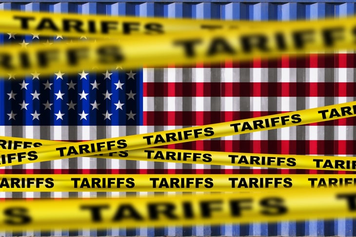 Tariffs concept with American flag