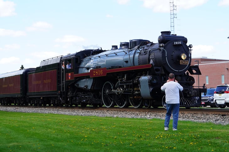 Train traveling through Tomah, Wisconsin