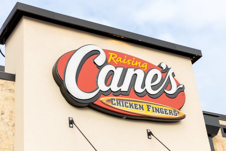 Raising Cane's Chicken Fingers restaurant sign