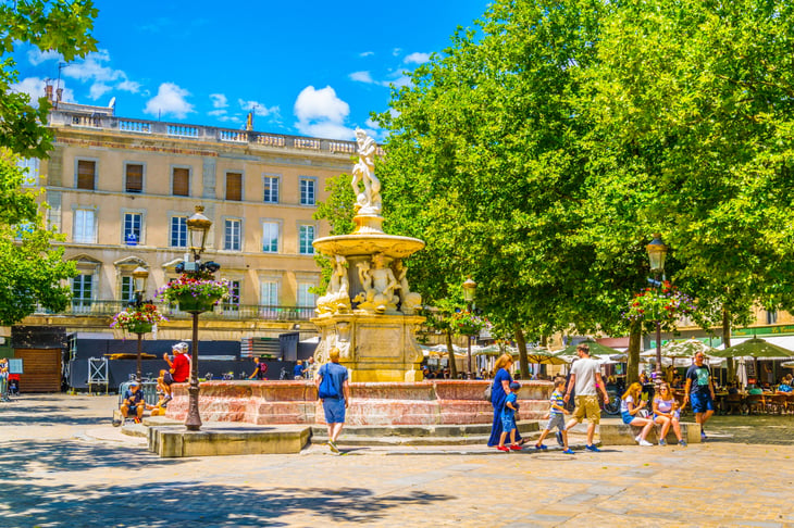 People near fountain in Carcassonne France