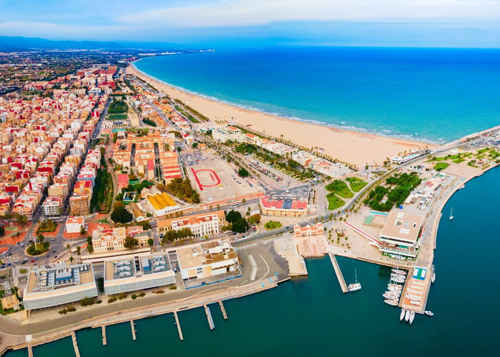 City and beach in Valencia, Spain