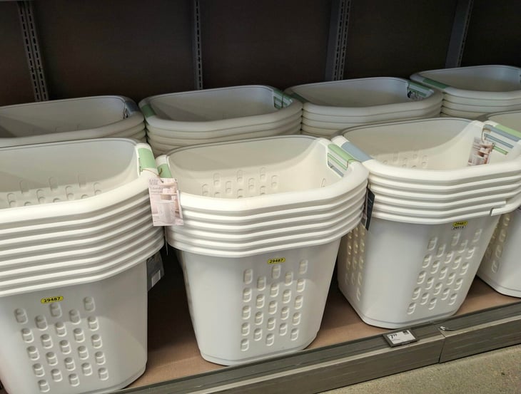Laundry hampers in the Aldi Finds section of Aldi