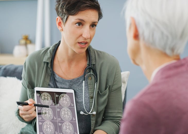 Doctor explaining results of dementia test to patient