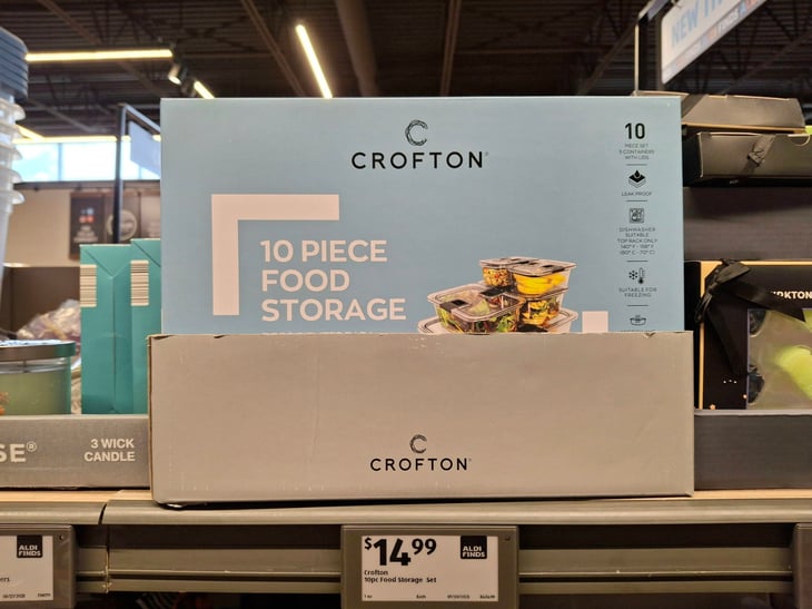 A Crofton food storage set in the Aldi Finds section of Aldi, September 2025