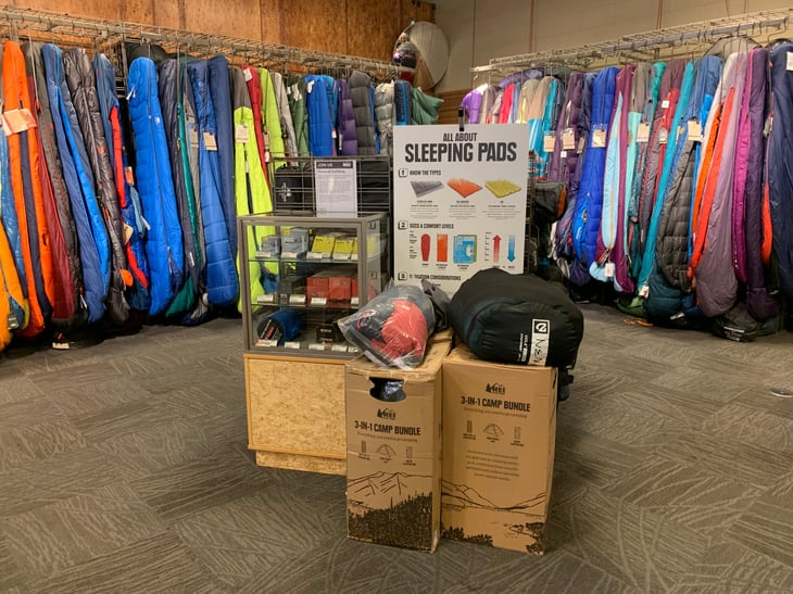 Sleeping pad display in REI store