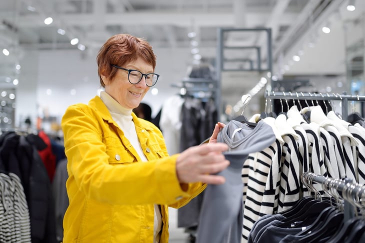 Senior woman shopping for clothes
