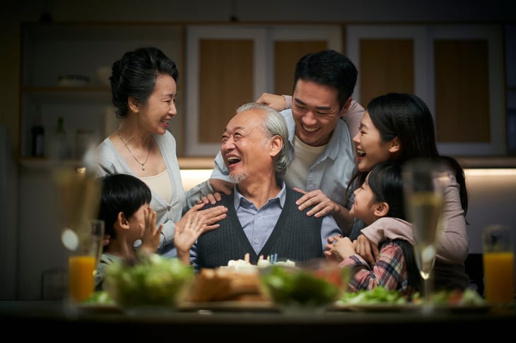 Happy senior celebrates his birthday