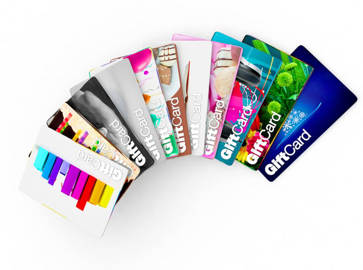 a collection of gift cards